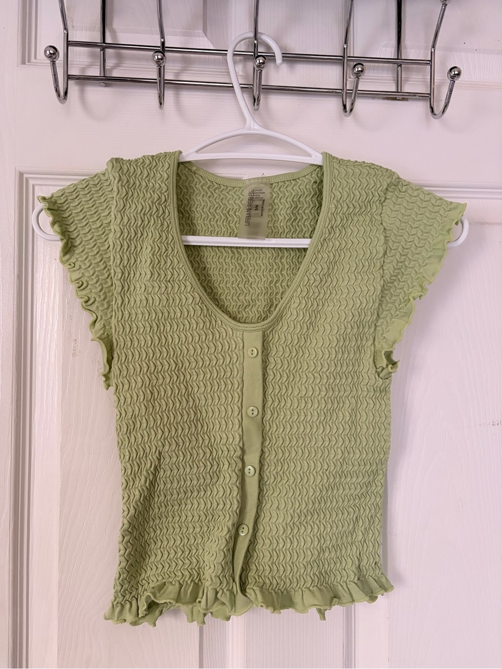 Light Green Textured Button-Front Women's Top